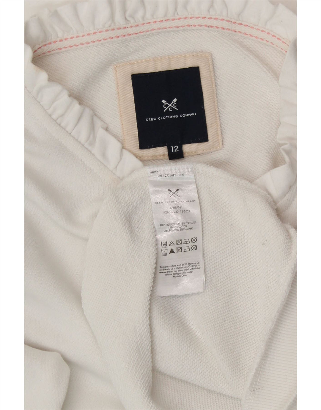 CREW CLOTHING Suéter feminino com capuz UK 12 algodão branco médio