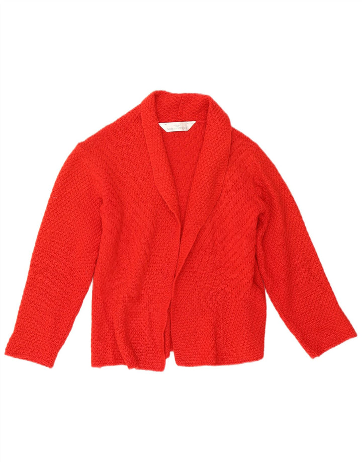 Suéter cardigã feminino aberto Marks & Spencer Reino Unido 10 lã vermelha pequena