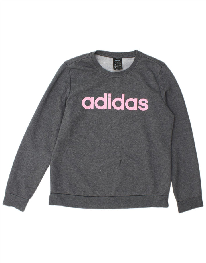 Adidas Womens Graphic Sweatshirt Jumper UK 12/14 Médio Cinza Algodão