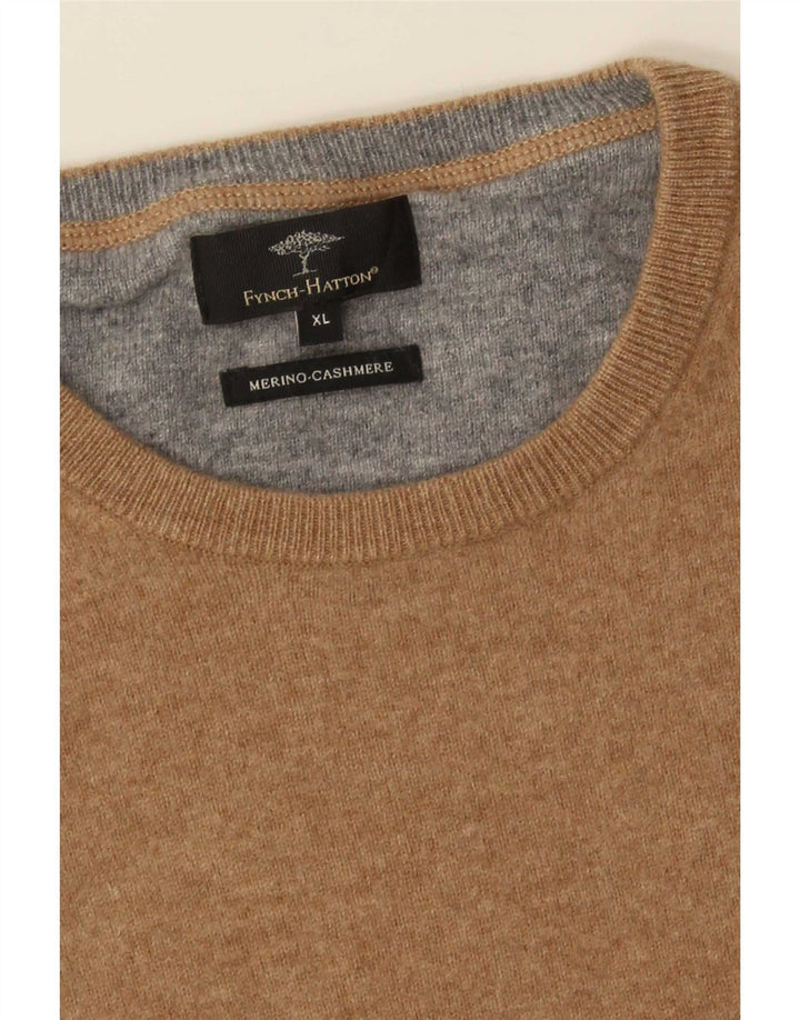 Suéter masculino Fynch Hatton com gola redonda XL marrom lã merino