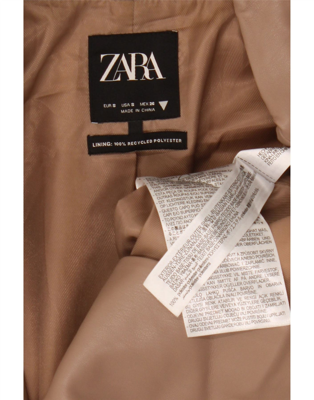 Jaqueta blazer feminina de couro sintético com 2 botões Zara UK 10 poliéster bege pequeno
