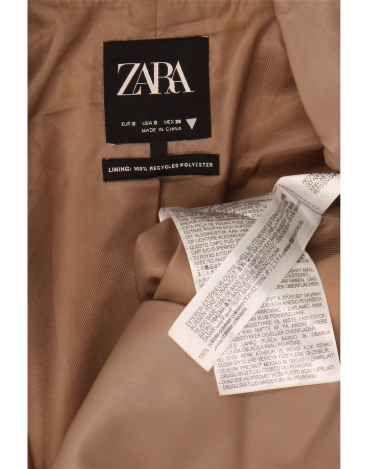 Jaqueta blazer feminina de couro sintético com 2 botões Zara UK 10 poliéster bege pequeno
