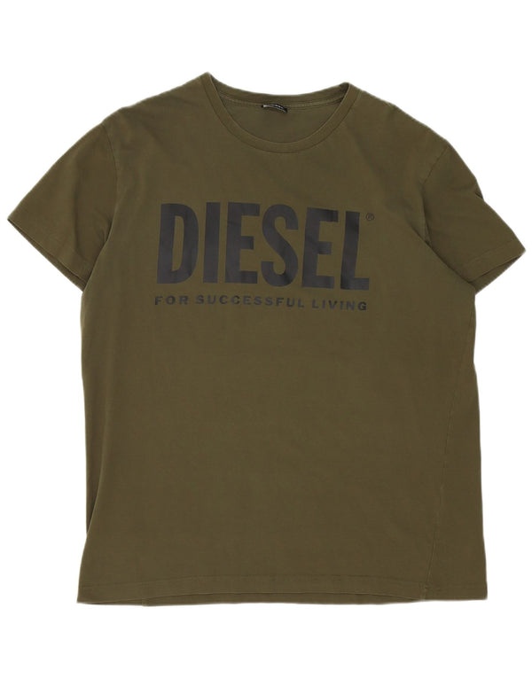 Diesel Camiseta masculina gráfica Top grande de algodão cáqui