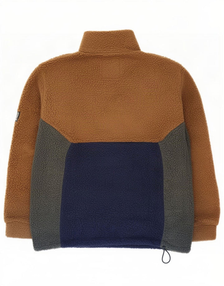Suéter masculino de lã Cape Horn com zíper e gola média azul marinho colorblock