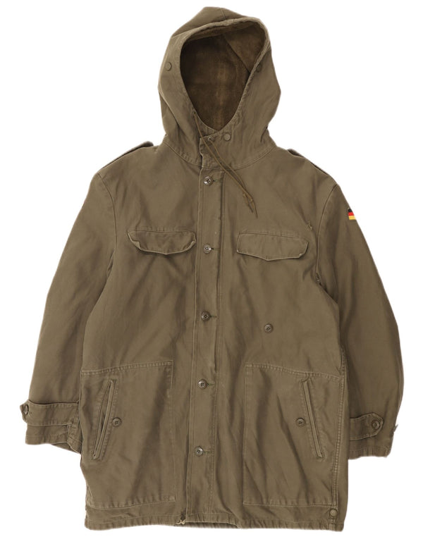 Jaqueta Parka Militar Vintage Masculina Alemanha com Capuz Reino Unido 38 Médio Cáqui