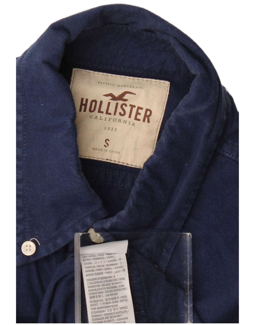 Camisa masculina HOLLISTER pequena de algodão azul marinho