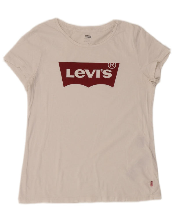 Camiseta feminina gráfica Levi's UK 14 algodão branco médio