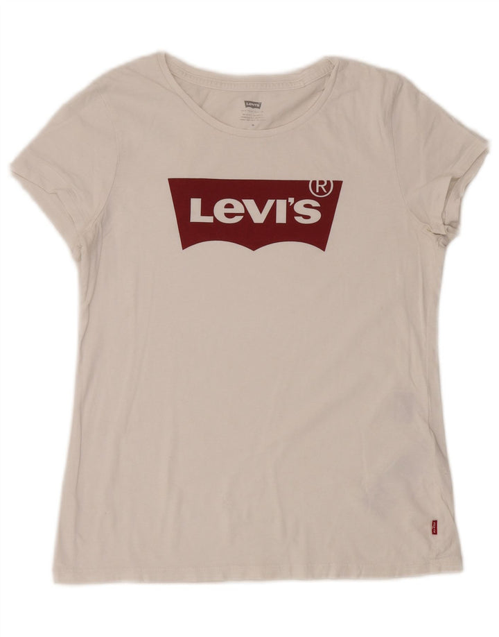 Camiseta feminina gráfica Levi's UK 14 algodão branco médio