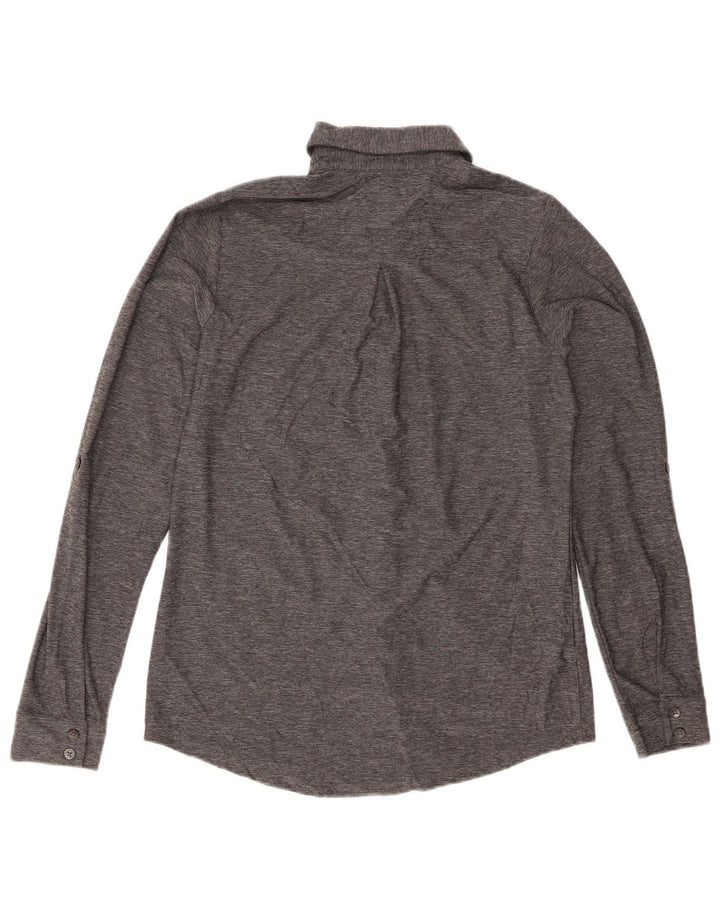 Camisa feminina EDDIE BAUER UK 6 XS poliéster manchado cinza