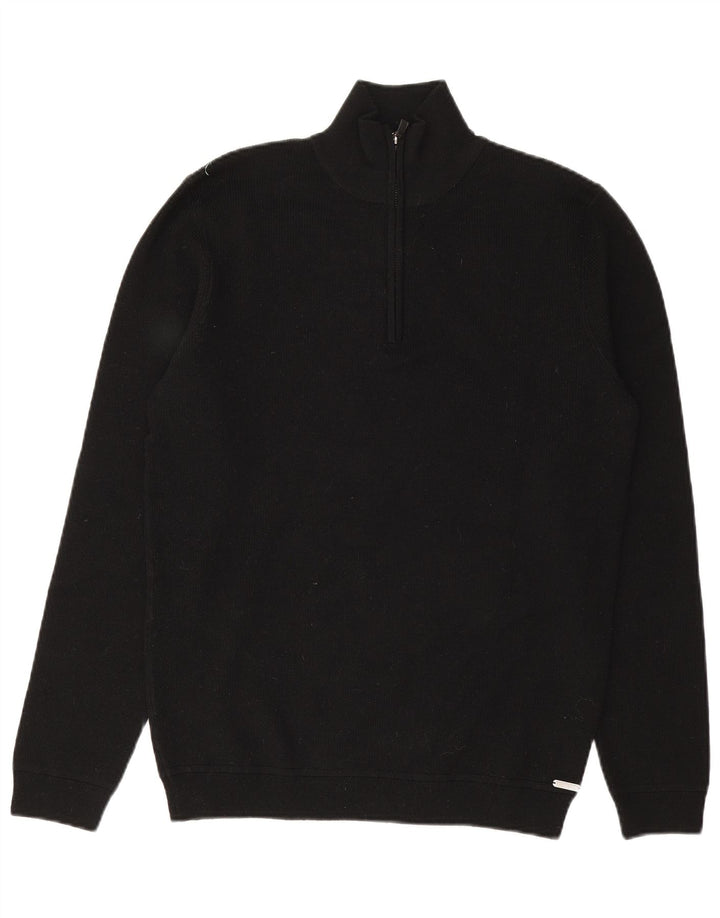 Suéter masculino Superdry com zíper e gola alta, lã Merino preta média