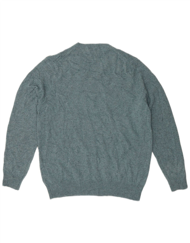 Suéter masculino Marks & Spencer com decote em V grande lã manchada verde
