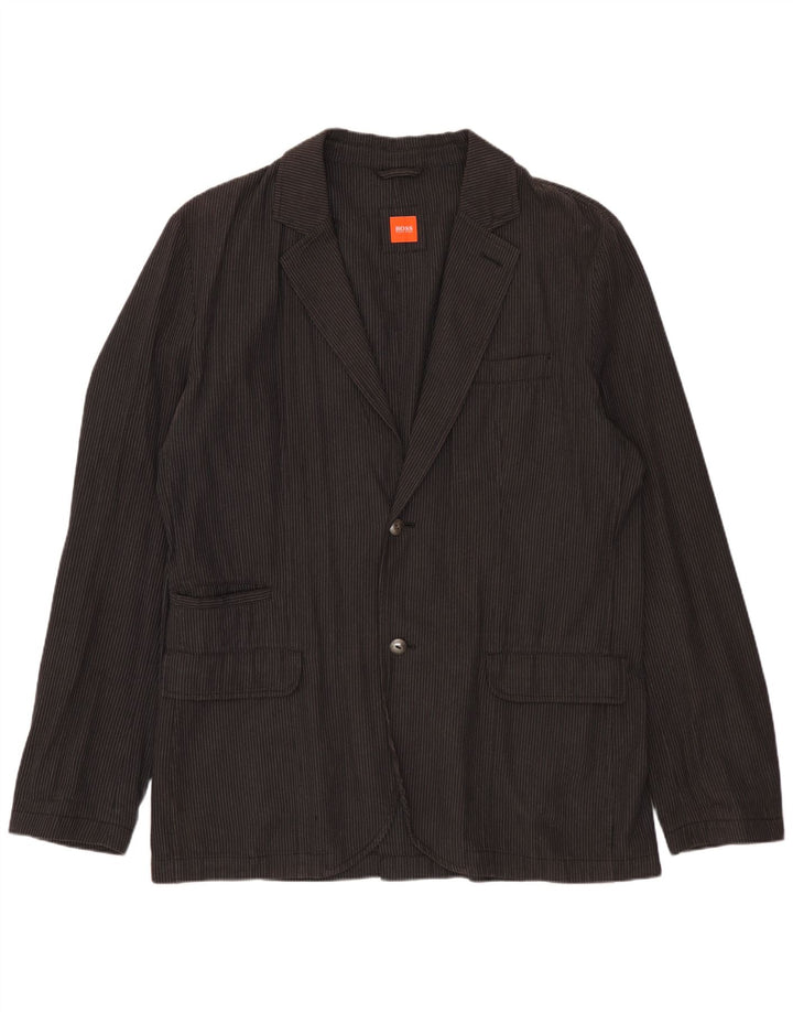 Jaqueta blazer masculina de 2 botões HUGO BOSS Reino Unido 42 XL listrado cinza