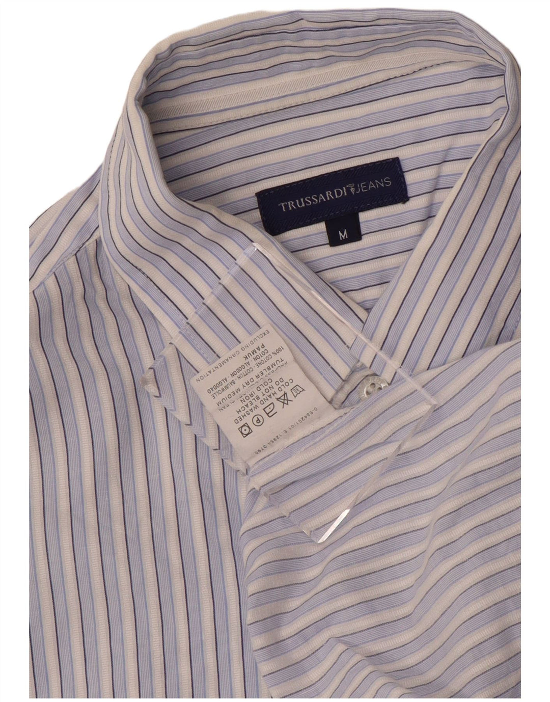 Camisa masculina TRUSSARDI JEANS algodão listrado azul médio