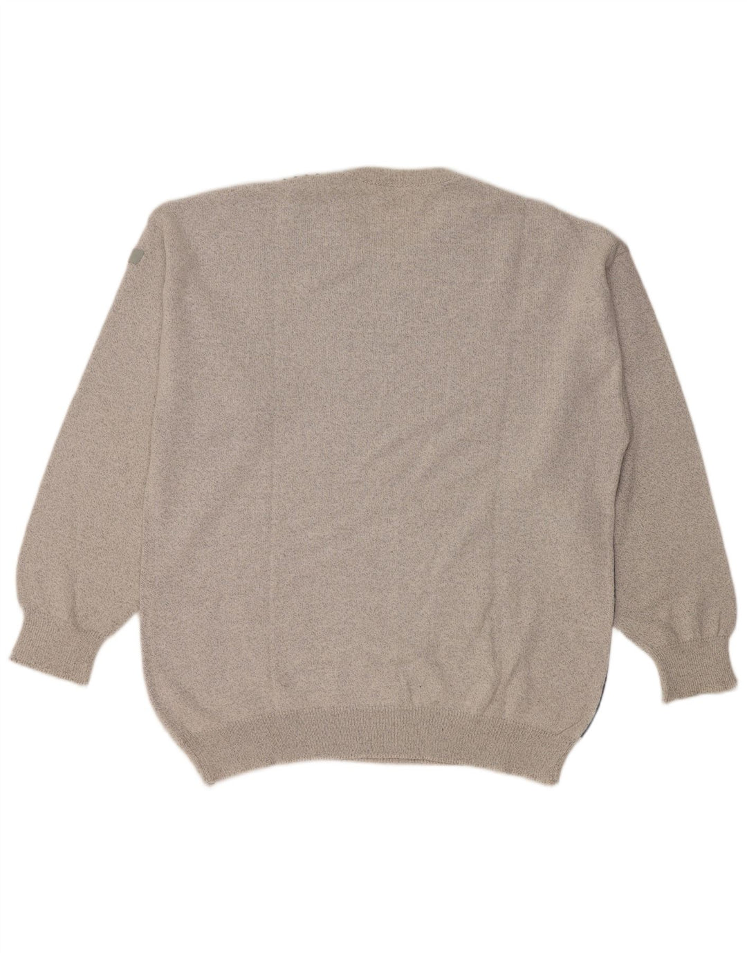 Suéter vintage masculino com gola redonda grande bloco colorido cinza