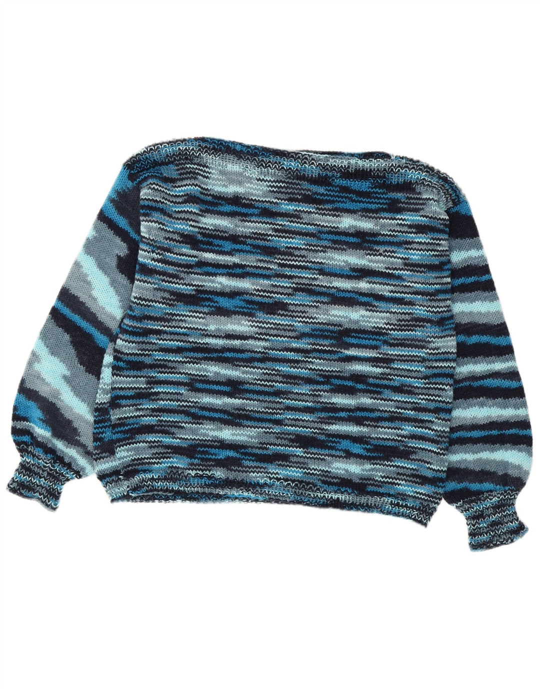 Suéter vintage feminino com gola canoa Reino Unido 16 listrado azul grande