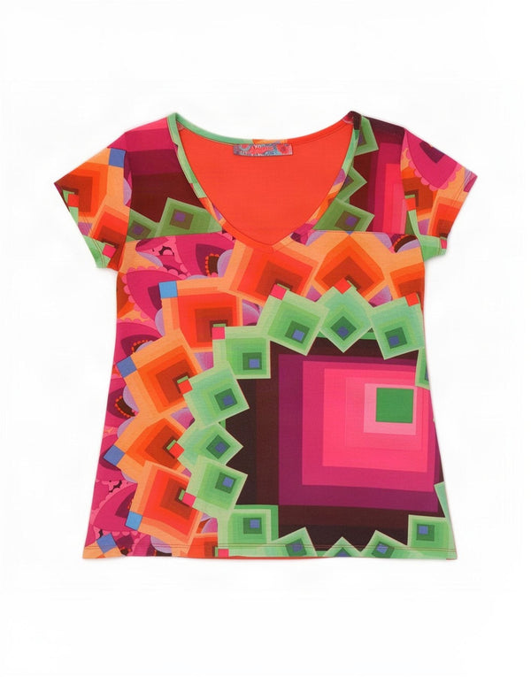 Desigual Camiseta Feminina Gráfica Top UK 14 Médio Multicolorido Geométrico