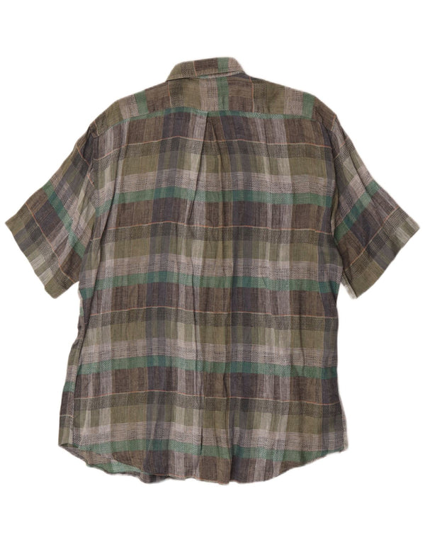 Camisa masculina vintage de manga curta tamanho 43 17 XL verde xadrez