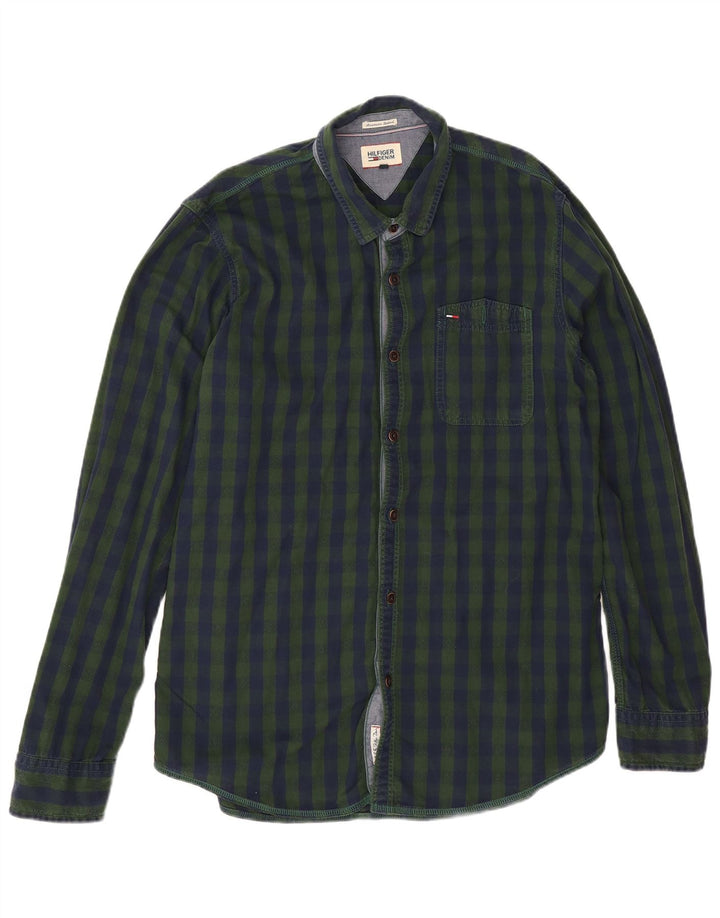 Camisa masculina Tommy Hilfiger XL verde algodão guingão