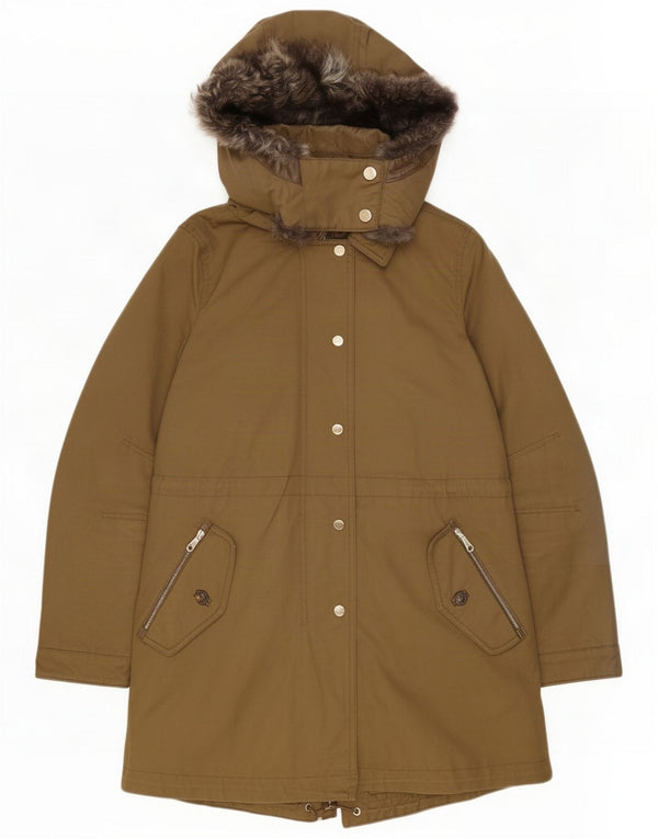 Jaqueta Parka feminina com capuz Massimo Dutti UK 14 Algodão verde médio