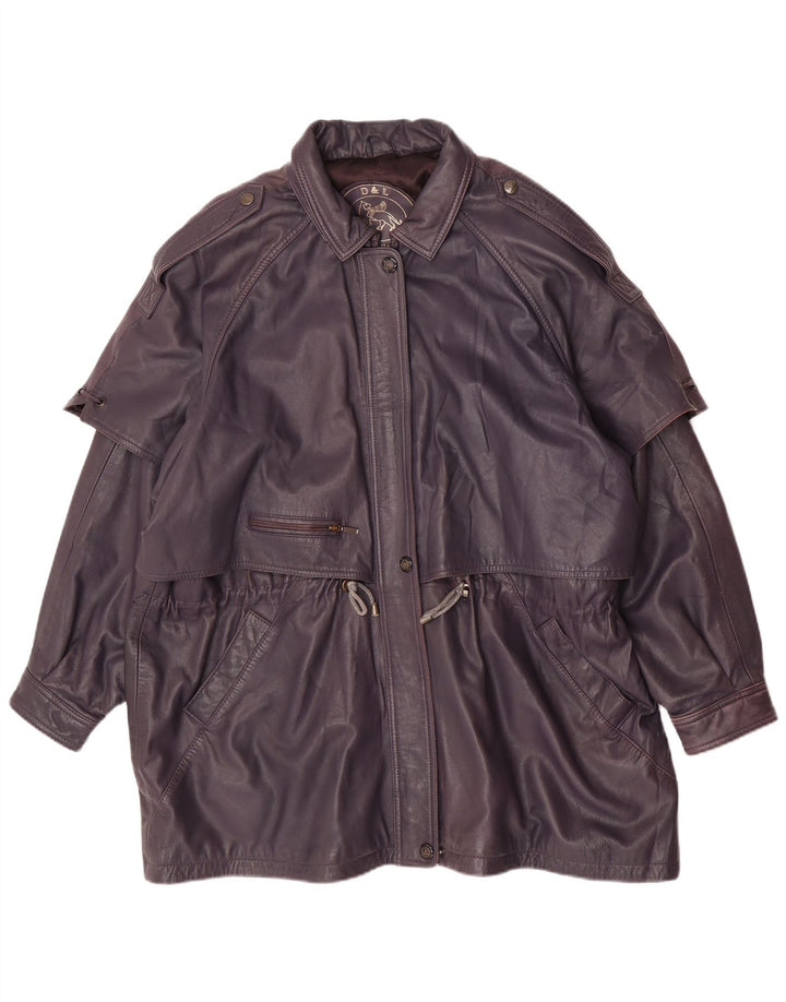Casaco de couro feminino vintage UK 20 2XL roxo