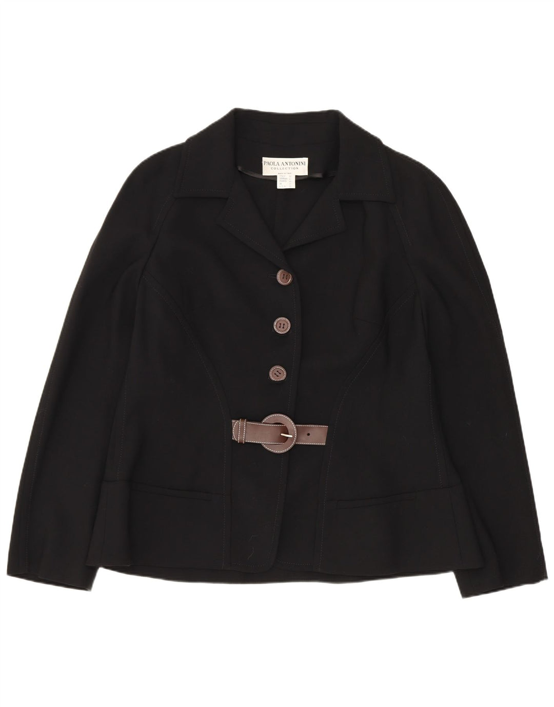 Jaqueta blazer feminina Paola Antonini com 3 botões Reino Unido 16 grande lã preta
