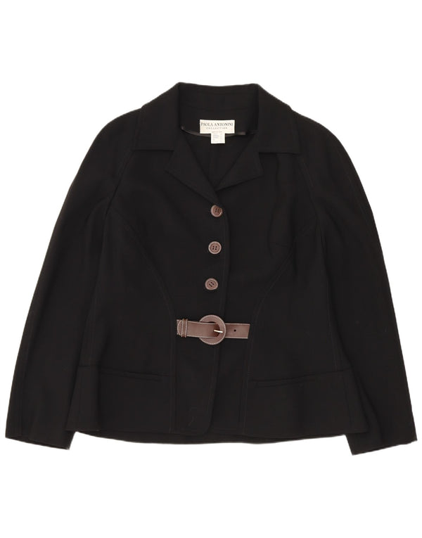 Jaqueta blazer feminina Paola Antonini com 3 botões Reino Unido 16 grande lã preta