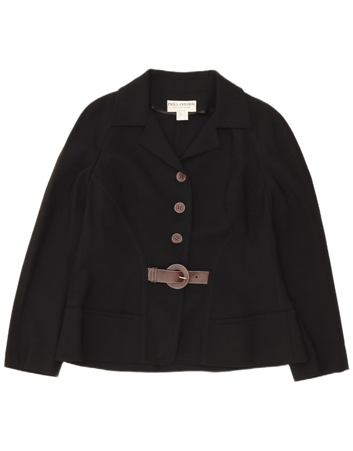 Jaqueta blazer feminina Paola Antonini com 3 botões Reino Unido 16 grande lã preta