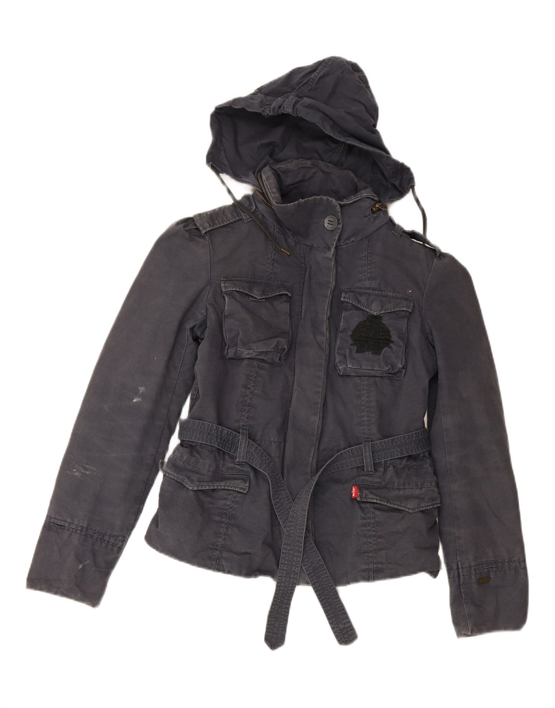 Jaqueta utilitária feminina com capuz Levi's UK 14 algodão azul marinho médio
