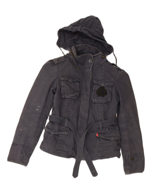 Jaqueta utilitária feminina com capuz Levi's UK 14 algodão azul marinho médio