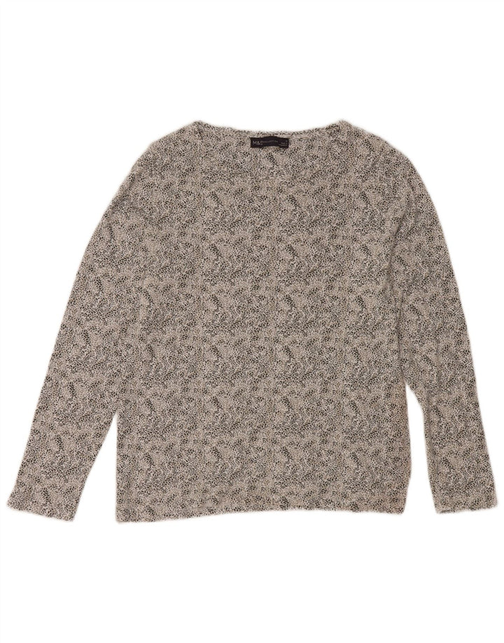 Top feminino Marks & Spencer manga comprida Reino Unido 12 algodão floral verde médio