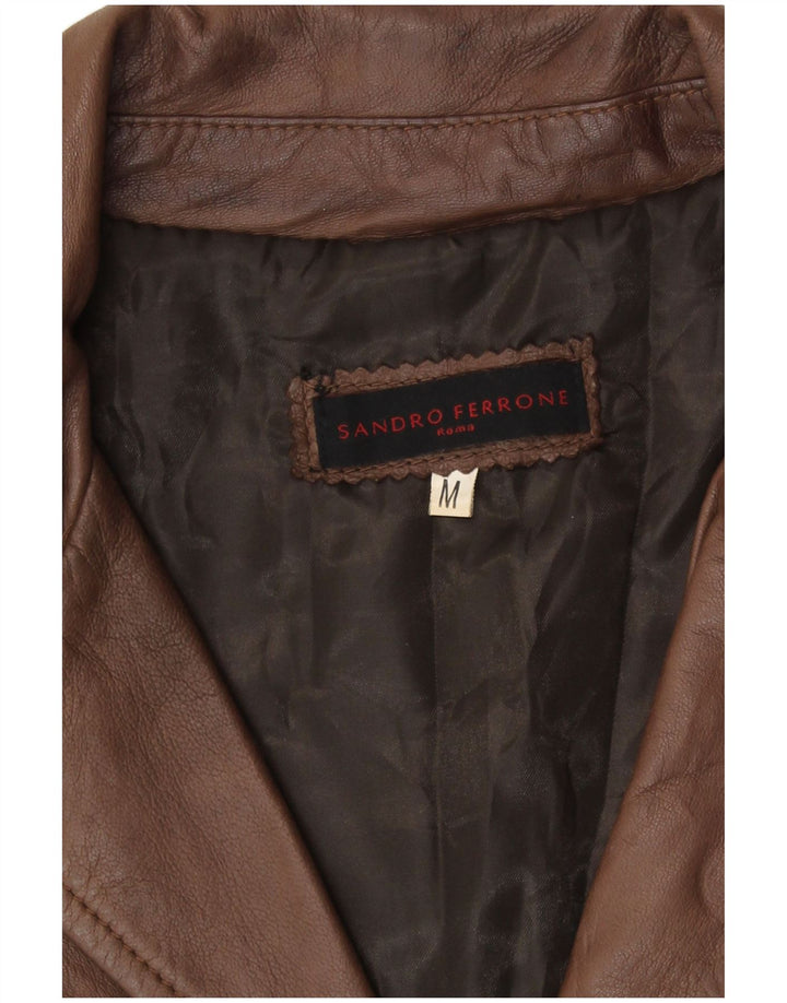 Casaco de couro feminino Sandro Ferrone Reino Unido 12 couro marrom médio