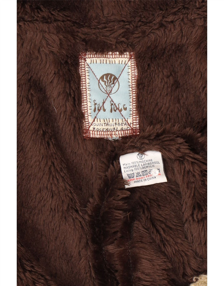 Suéter cardigã feminino com capuz Fat Face Reino Unido 14 lã de cordeiro bege médio