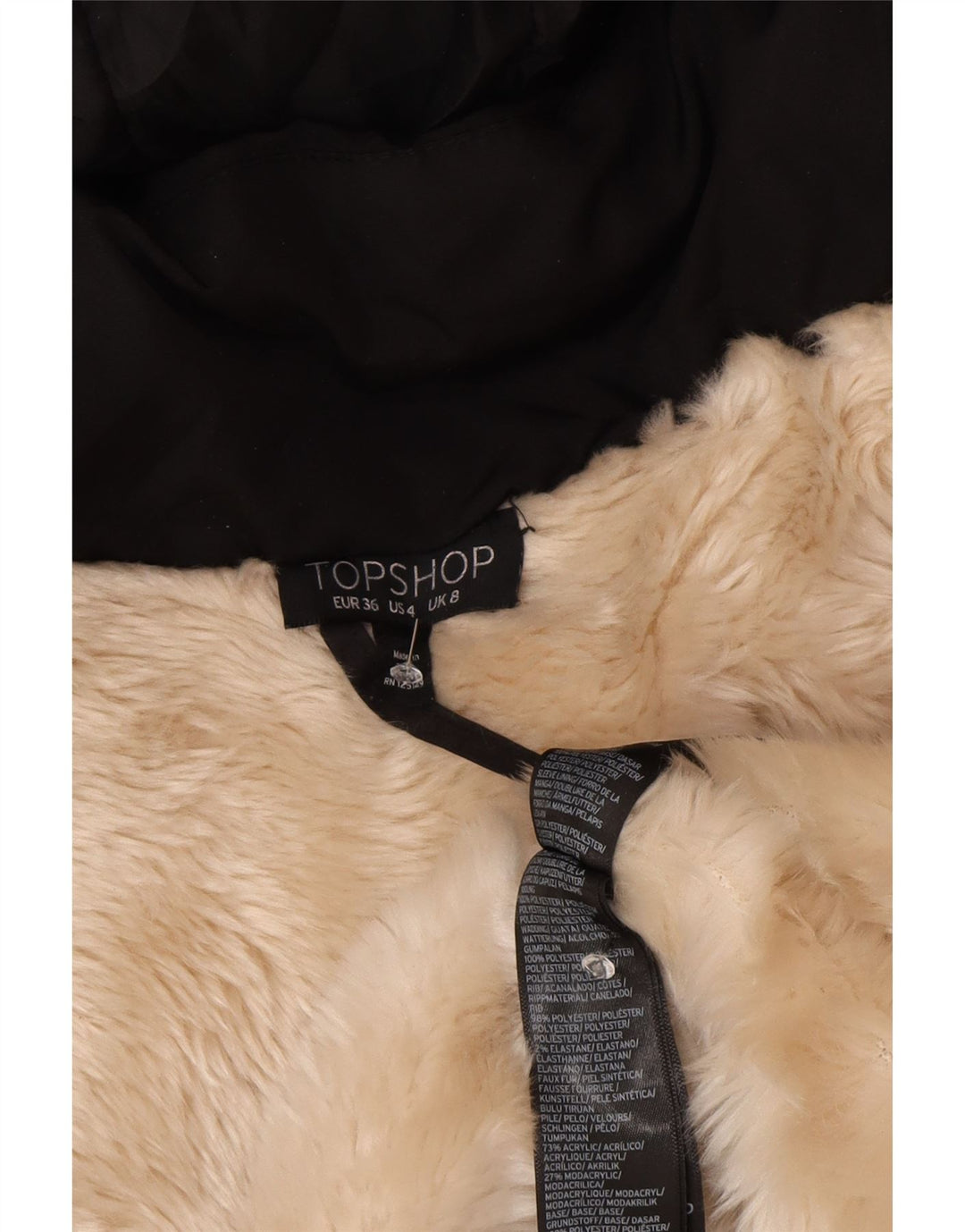 Jaqueta acolchoada grande com capuz feminina Topshop Reino Unido 8 poliéster preto pequeno