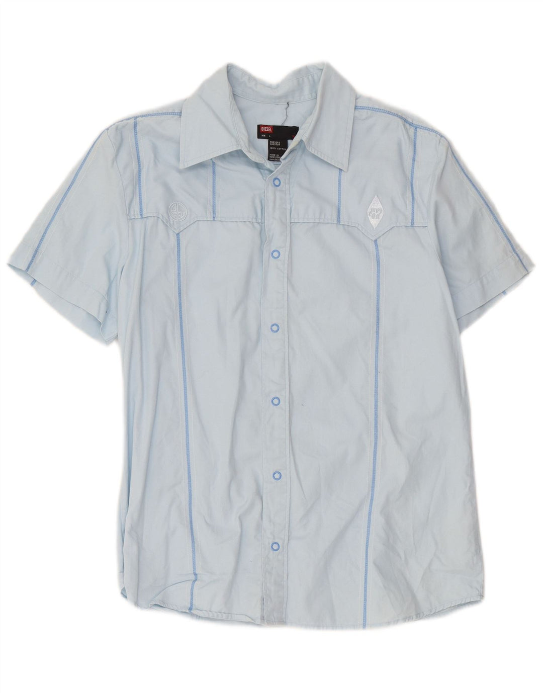 Diesel Camisa masculina de manga curta grande algodão listrado azul