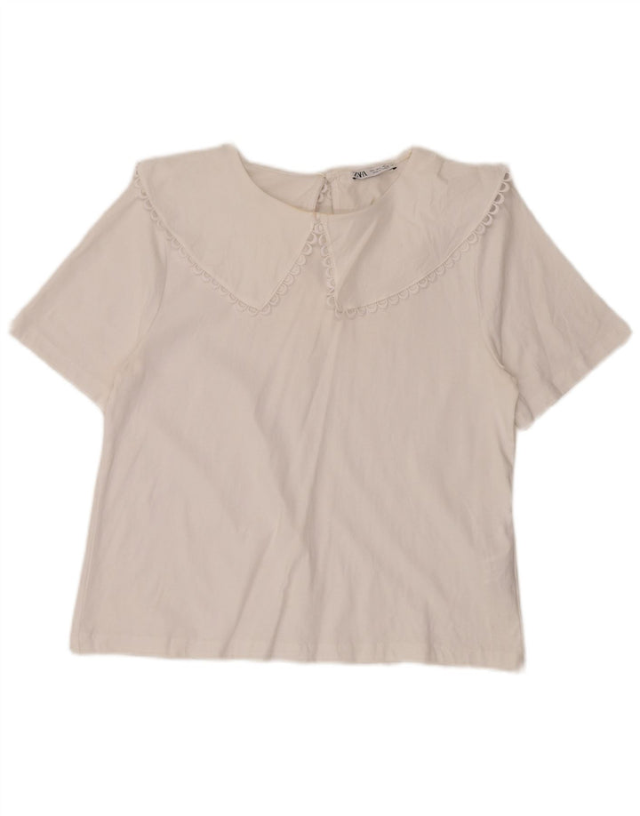 Blusa feminina Zara Top UK 14 grande algodão branco