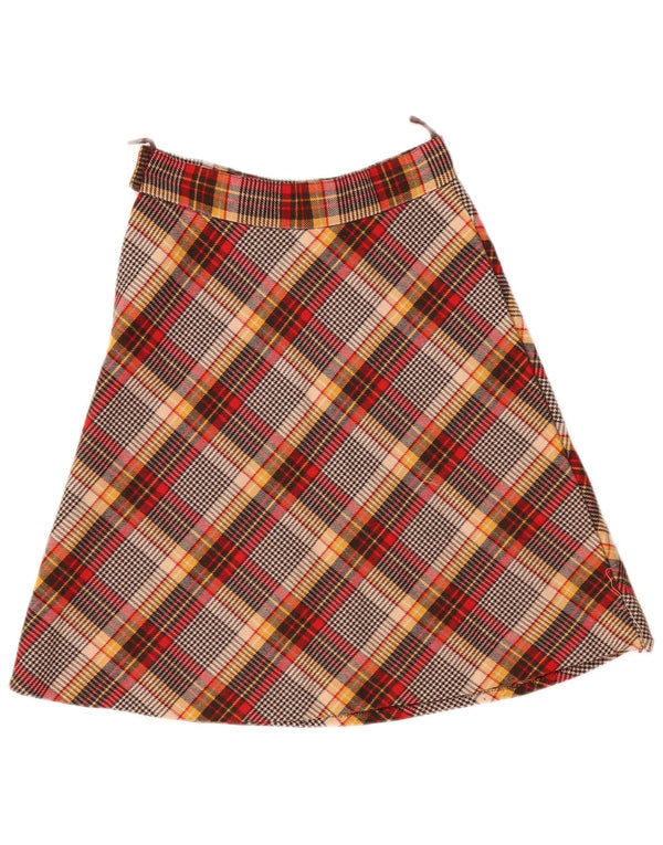 Saia vintage feminina linha A W30 xadrez marrom médio