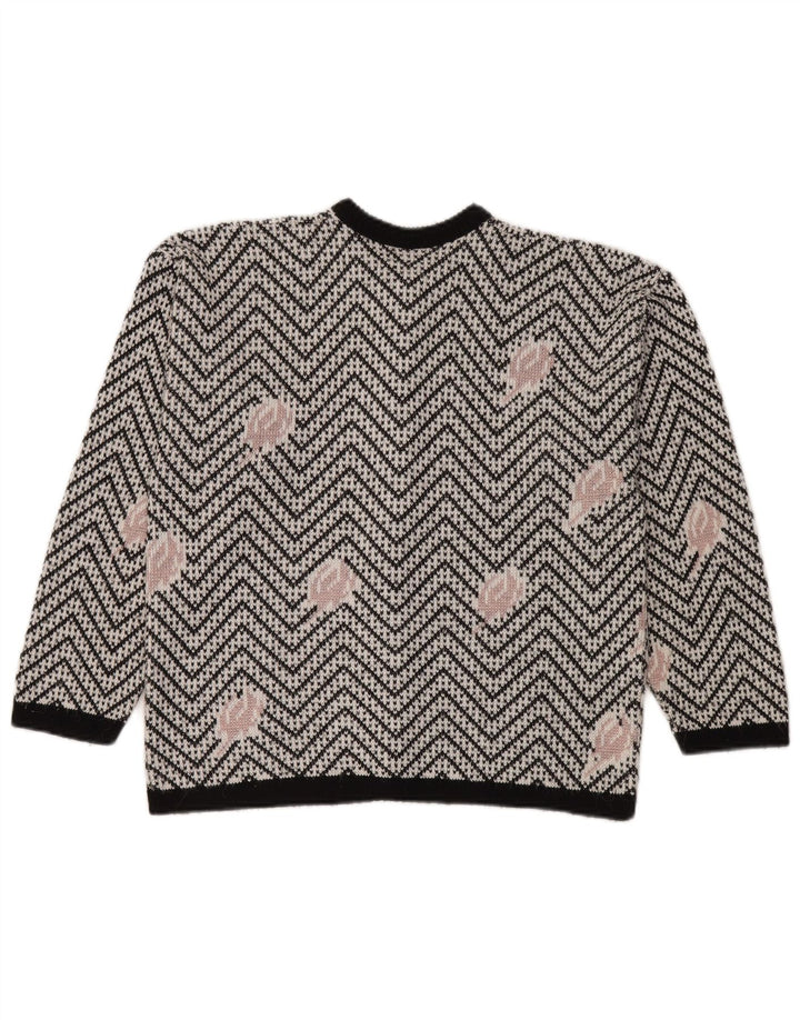Suéter Cardigan Feminino Vintage Reino Unido 16 Grande Chevron Branco