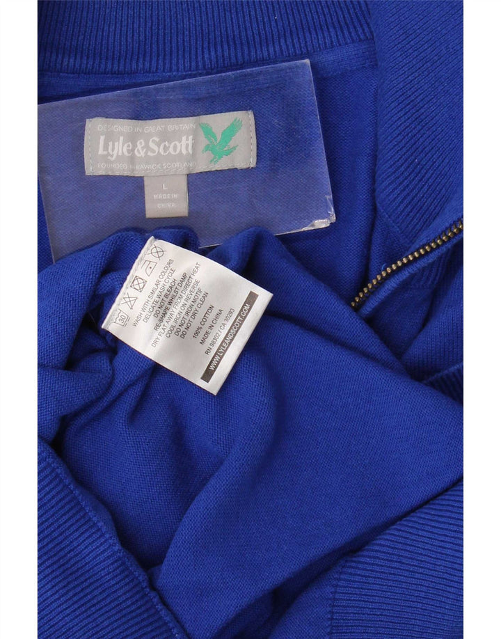 Suéter masculino Lyle & Scott com zíper e gola alta de algodão azul
