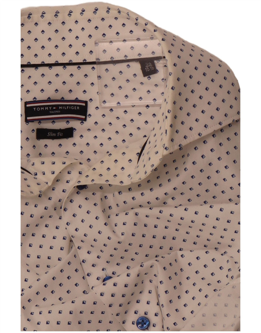 Camisa masculina TOMMY HILFIGER sob medida tamanho 39 15 1/2 médio branco geométrico