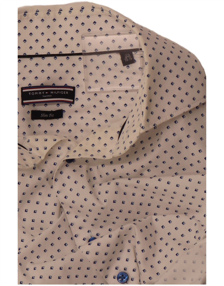 Camisa masculina TOMMY HILFIGER sob medida tamanho 39 15 1/2 médio branco geométrico