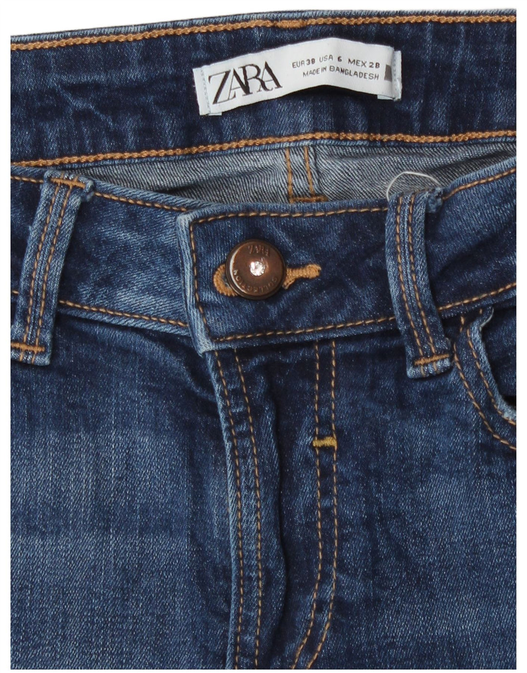 Zara Jeans feminino slim desgastado UE 38 pequeno W28 L26 algodão azul marinho