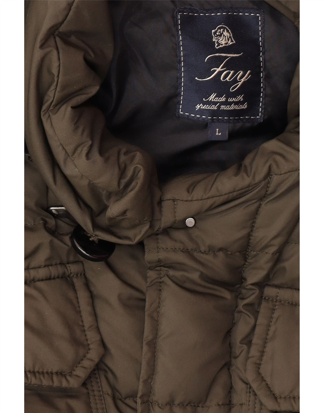 Jaqueta masculina Fay acolchoada com capuz UK 40 grande poliamida cáqui