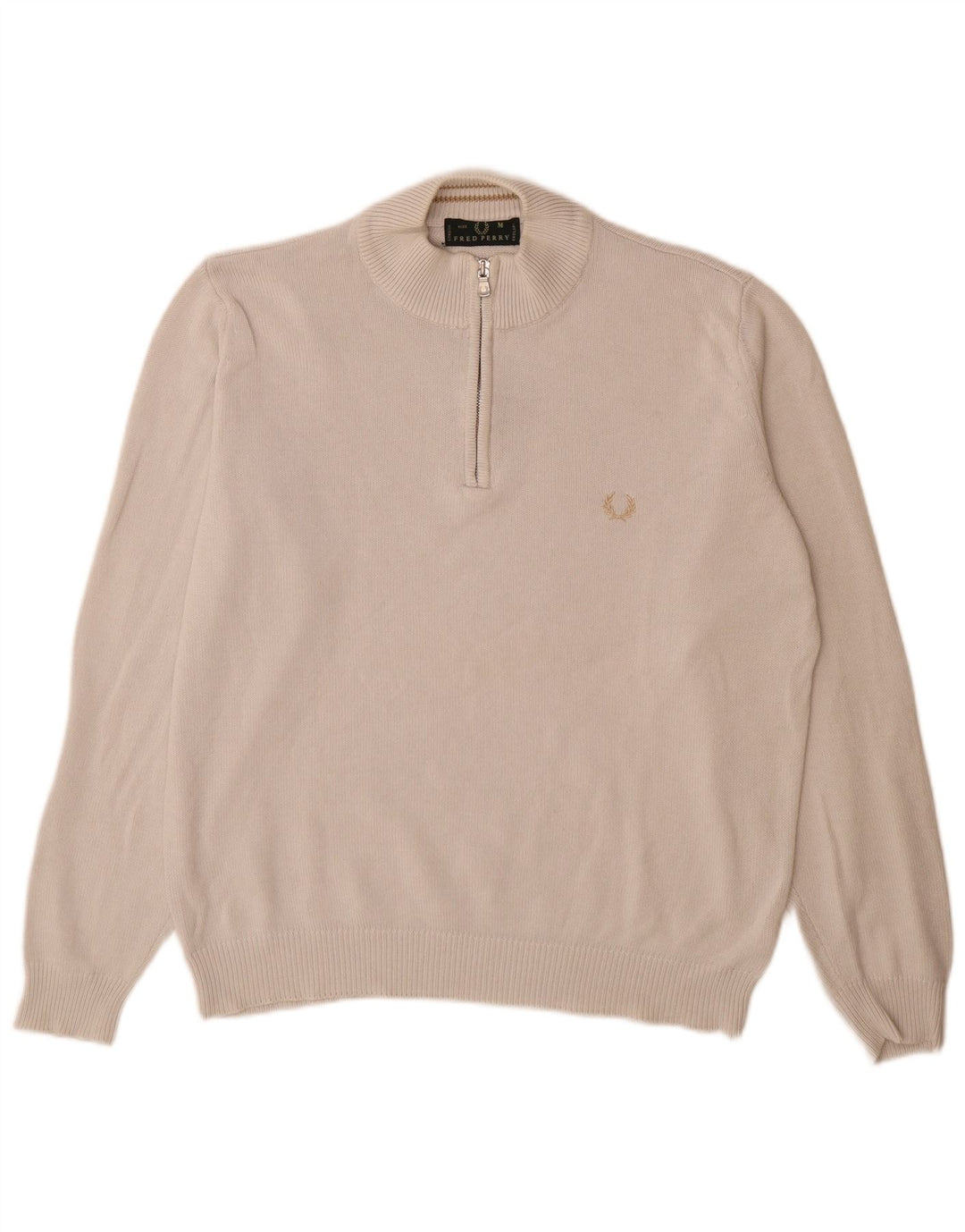 Suéter masculino Fred Perry com zíper e gola em algodão bege médio