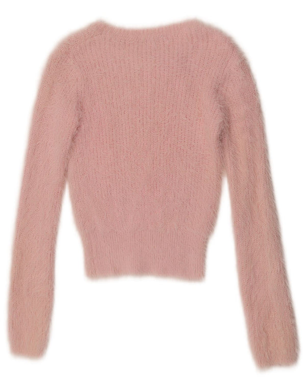 Zara Suéter feminino cropped com gola canoa Reino Unido 8 pequeno rosa nylon