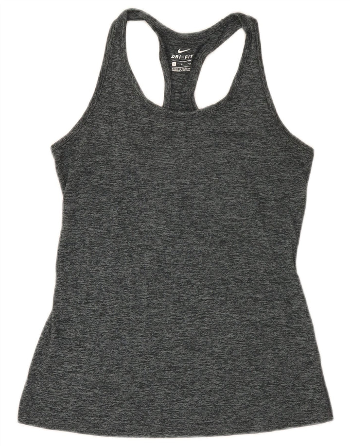 Colete feminino Nike Dri Fit Top UK 8 pequeno poliéster manchado cinza