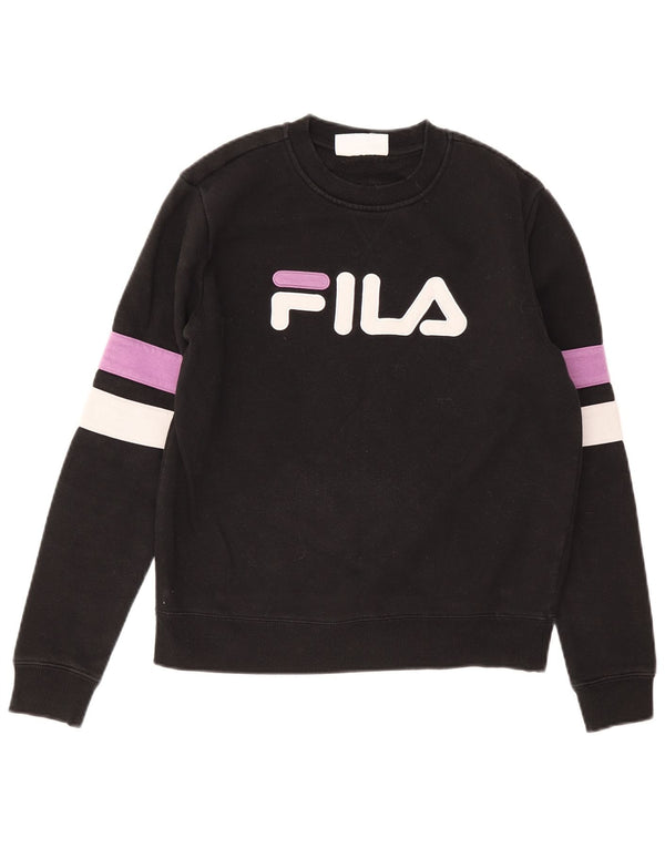 Fila moletom gráfico feminino jumper UK 10 pequeno algodão colorblock preto