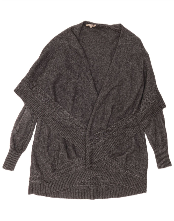 Suéter feminino Jigsaw Longline Cardigan UK 10 Lã Cinza Pequena