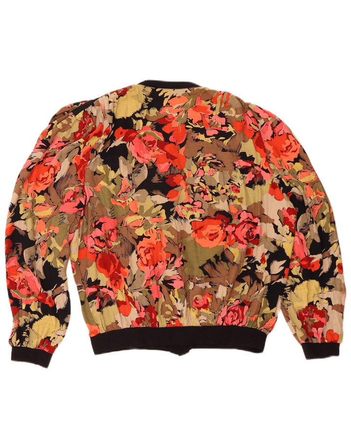 Blusa feminina vintage UK 14 grande floral multicolorida