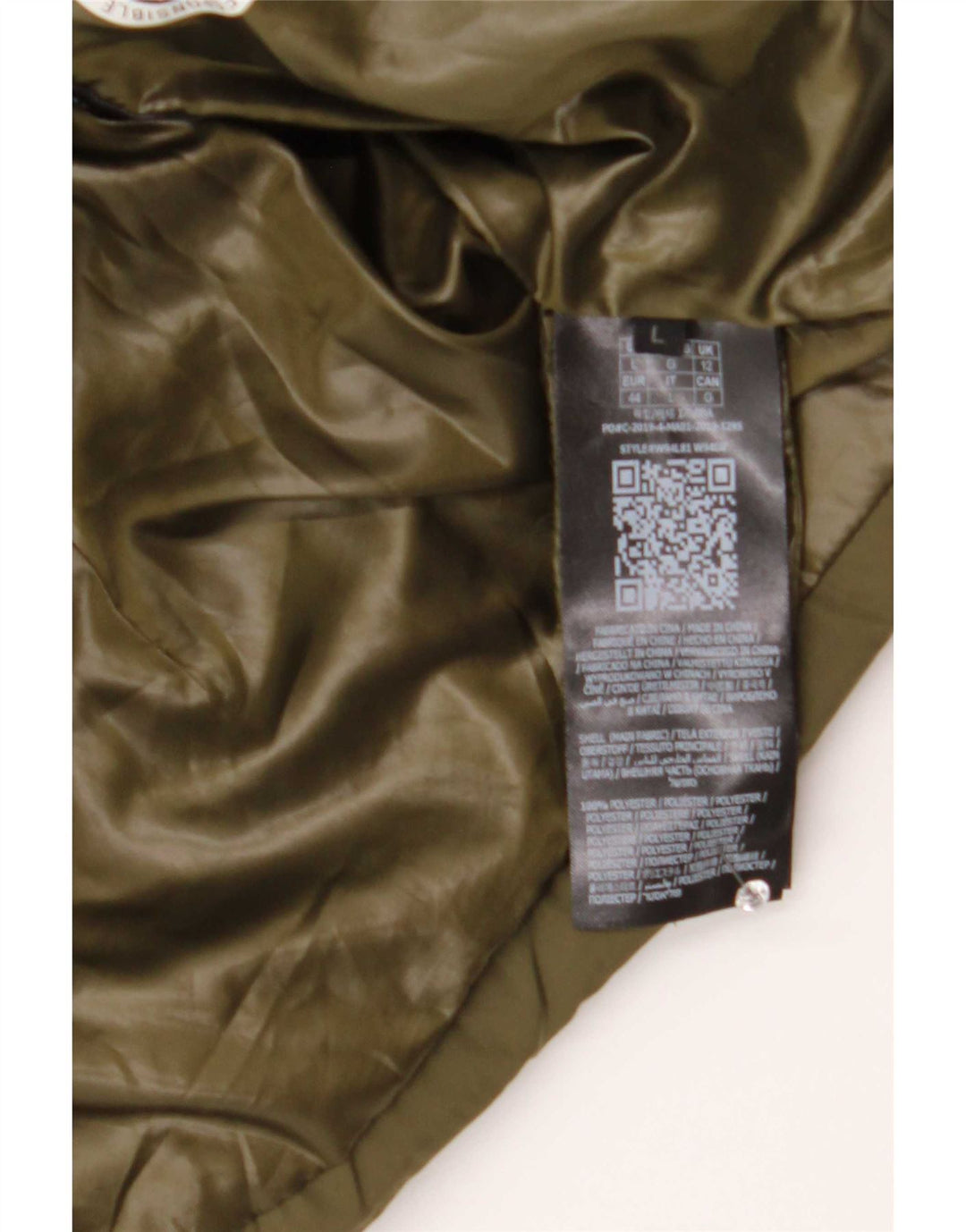 Jaqueta feminina acolchoada gráfica Guess UK 12 poliéster cáqui médio