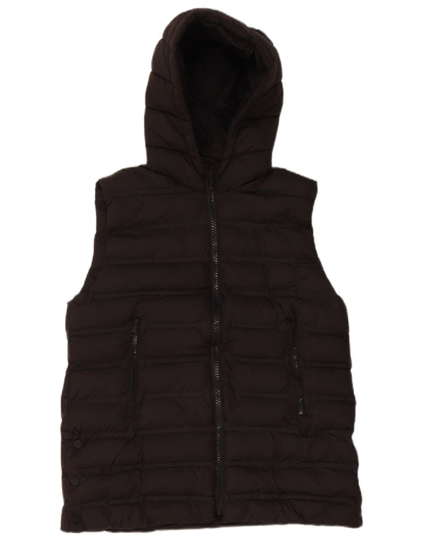 Zara Colete acolchoado com capuz para meninas 11-12 anos preto poliéster